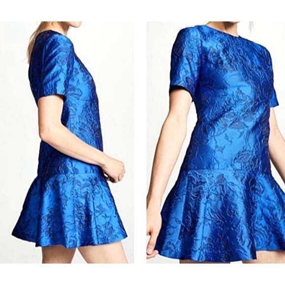 Alice + Olivia Esther Dress Womens 12 Multicolor Satin Floral Ruffle Hem Flaws - Picture 2 of 16